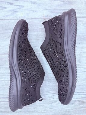 Belos Womens Black Rhinestone Sneakers 10 Black Memory Foam Slip On nwot shoes